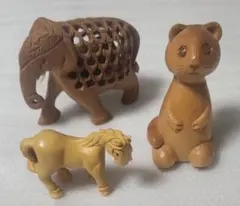 インテリア　木彫　手彫　ゾウ　馬　置物　動物　工芸