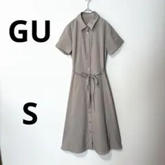 【美品】ジーユー　シャツワンピース　半袖　ライトベージュ　Sサイズ