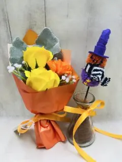 最終　新品 ハロウィンの飾りに　シャボンフラワーブーケとパンプキンピック