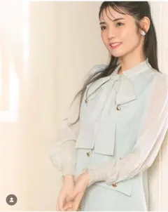 トッコ　ボウタイリボン付きハート釦シアードッキングツイードワンピース　春カラー