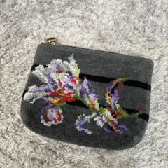 FEILER 花柄刺繍ポーチ グレー