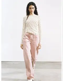 完売 ZARA スーピマ® ドットプリントTシャツ 水玉 Mサイズ