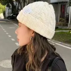 ニット帽　キャップ　帽子　ベージュ　秋　冬　男女　ハット　スキー　アウトドア