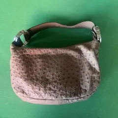 ZAO ブラウンレザーショルダーバッグ JRA認定品 オーストリッチバック