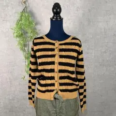 VIS ビス カーディガン ボレロ ボーダー アラン模様 F ベージュ