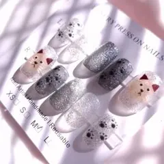 現品・Mサイズ 個性派ネイルチップ✨おしゃれ　ネコ　一点もの