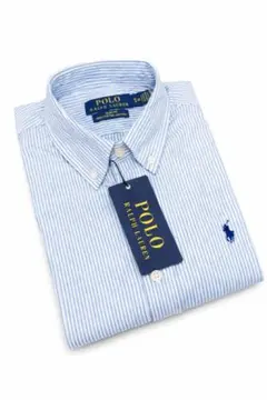ポロラルフローレンメンズシャツボタンダウンシャツ 青白ストライプMサイズ