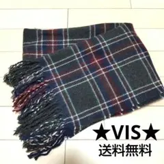 VIS★チェック柄 マフラー レディース グレー 青 赤 秋 冬★送料無料