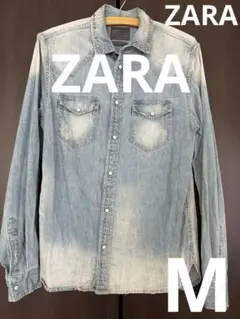 ZARA デニムシャツ　zaraデニムシャツ　ザラ　メンズスタッズ付きシャツ