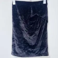 ブラック　ベロア調 タイトスカート 【S】アシメデザイン　上品　デート　ランチ