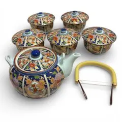 有田焼　鶴松　日本茶　お花　急須と 蓋付き 湯のみ茶碗セット　まとめ　セット 785有田焼 鶴松 可愛いお花いっぱい 急須と 蓋付き 湯のみ茶碗