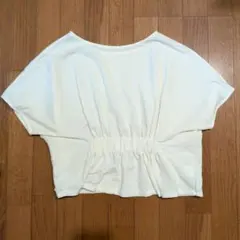 ホワイト 半袖Tシャツ ウエストギャザー