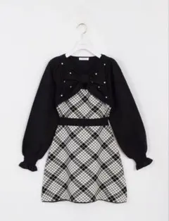 evelyn ワンピース 長袖チェックリボンニット