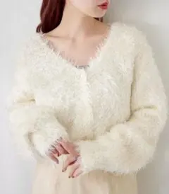 【Kastane】グロスシャギーカーディガン アイボリー　フリーサイズ
