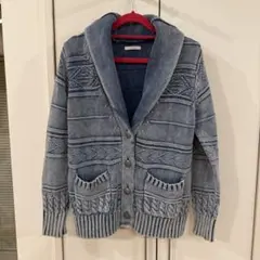 BAYFLOW ニットカーディガン 青系 デニム色 ダメージ風