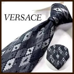美品 ヴェルサーチ ネクタイ シルク 幾何学模様 モザイク柄 メデューサ グレー