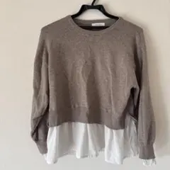 GLOBAL WORK レイヤード風ニット M ベージュ ドッキングトップス