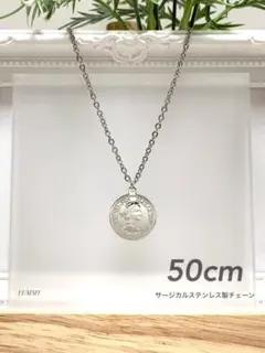 【ハーフペニー チャーム ネックレス シルバー 50cm】コインネックレス a6