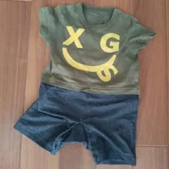 X-girl STAGES デニム ロンパース 80 カバーオール つなぎ 半袖