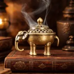 アンティーク風 象モチーフ香炉 ミニサイズ お香立て　ゴールド インテリア