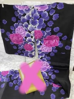 【新品未使用】浴衣　黒地に紫系濃淡の花柄 浴衣のみ、帯なし