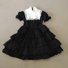 旧タグ Angelic Pretty シフォンボウタイ立ち襟 ワンピース 黒×白