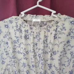 青い花柄ロングワンピース