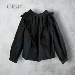 【clear】　フロントフリルレース　ブラウス　ブラック　黒　ギャザー　洗えるのサムネイル