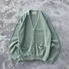 60s 70s アクリルカーディガン ニット セーター ライトグリーン 古着