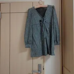 チェック柄 Vネックシャツ 長袖