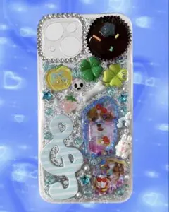 ♡平成女児♡デコ電 スマホケース デコ iPhone14 水色系