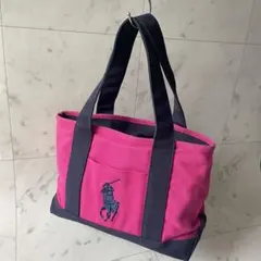 美品　ポロ ラルフローレン キャンバス　トートバッグ ピンク 紺 ポニー 肩掛け