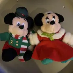 ミッキー ミニー クリスマス ぬいぐるみバッジ　レトロ