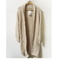 ロングニットカーディガン ガウン ニットコート オフホワイト ベージュ