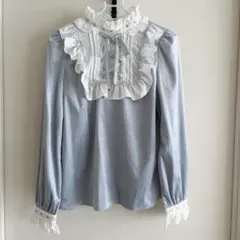 Secret honey　水色　ヨーク襟　フリルレース　長袖カットソー axes