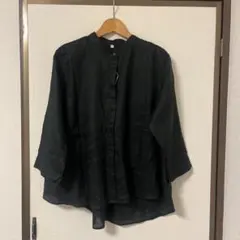 MUJI Labo リネンリヨセル ジップアップワークシャツ 黒 Mサイズ 紳士 リネンリヨセル ジップアップワークシャツ | 無印良品