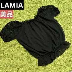 【LAMIA】美品✨袖ボリューム　花柄　黒トップス　春夏のサムネイル