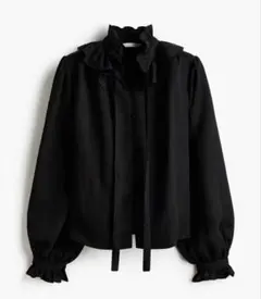 H&M フリルカラーブラウス　ブラック　S
