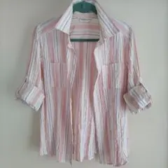 ストライプ長袖シャツ ピンクとホワイト　LLサイズ