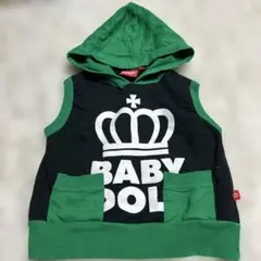 BABY DOLL フード付きベスト 90cmトレーナー生地緑ブラック