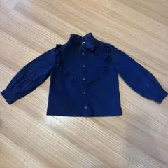 プチバトー　ネイビー フリル付き長袖シャツ