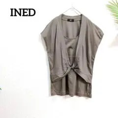 INED イネド カットソー　カシュクール風　M モカ　グレージュ 夏秋のサムネイル