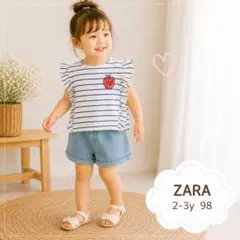 《90 100》ZARA ベビー トップス ボーダー りんご刺繍 ザラのサムネイル