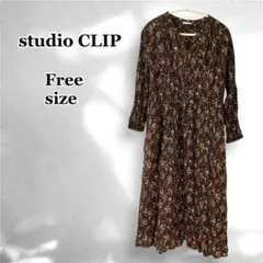 スタディオクリップ シワ加工 花柄 2WAY ロングワンピース ブラウン F