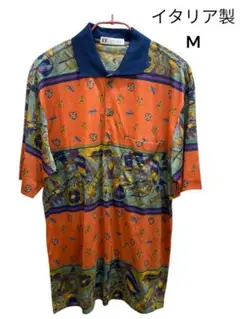 美品　イタリア製 Mサイズ グラフィックレトロポロシャツ　夏涼しい