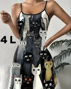 新品【４Ｌ大きいサイズ】猫ちゃん♡ストレッチ＊キャミワンピース＊チュニック