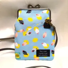 文鳥とレモンの柄ショルダーバッグ サコッシュ
