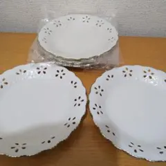 Adam&Eve たち吉 ホワイト 陶磁器皿 5枚セット レースエッジ 金縁