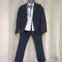 [美品]　男児 130cm ネイビー チェック柄 スーツ 蝶ネクタイ付き　結婚式
