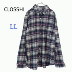 CLOSSHI チェック柄 長袖シャツ ネルシャツ ネイビー系 LLのサムネイル